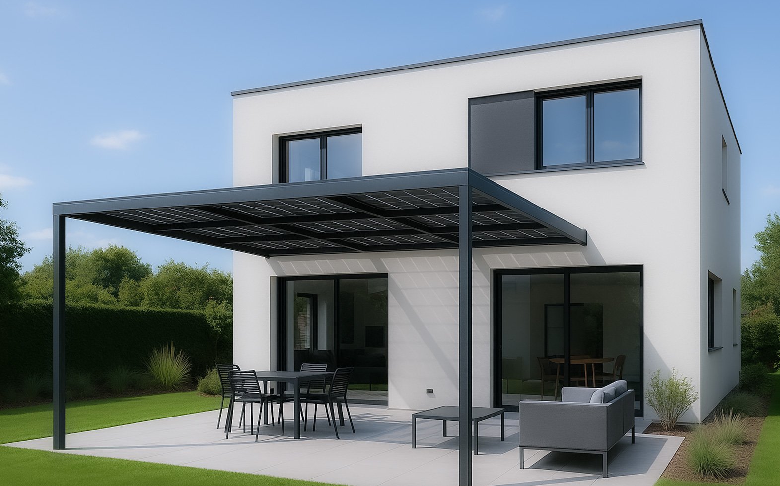 Pergola solaire, extérieur, élégance, économies d'énergie et confort